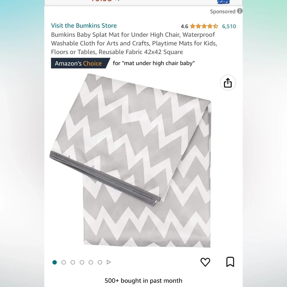 Bum kids gray& white chevron splat mat & arrow print bib w/disposable placemat